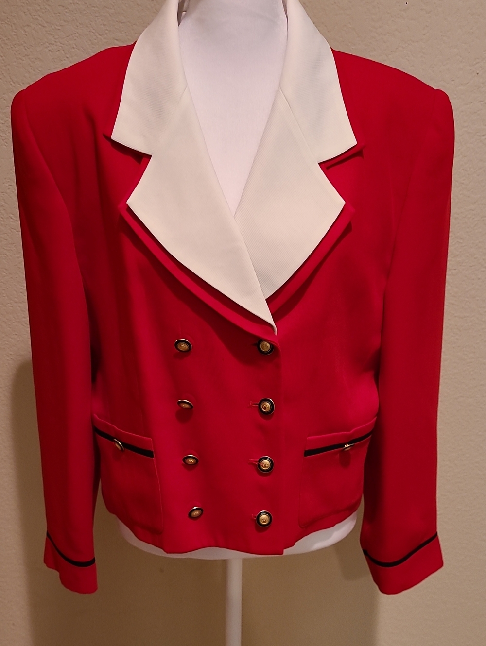 Albert Nipon Vintage Red & White Double-Breasted Women's Blazer Size 12